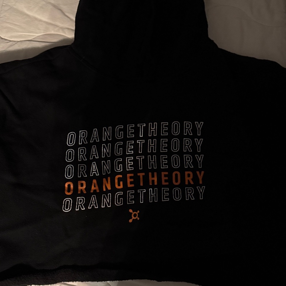 Orangetheory Black Crop Hoodie with Orange and White Logo